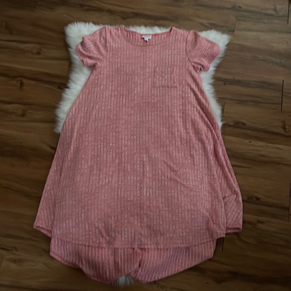 LulaRoe Pink Ribbed Short Sleeve Carly Dress